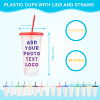 Gobelet en plastique transparent de 24 oz avec paille et couvercle, tasses à café glacé réutilisables avec logo personnalisé pour café, smoothies, usage quotidien