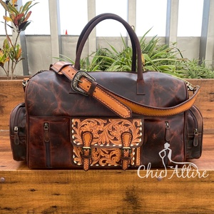 Grand sac polochon en cuir de buffle, usiné à la main et pleine fleur, sac de voyage en cuir véritable pour unisexe - Product Image 1