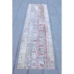 2.6x8.3 ft Turkish <b>Runner</b> Rug, <b>Red</b> White Vintage Polka dot Wool Rug - Product Image 1