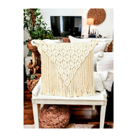 Funda de Cojín de Macramé de Algodón Anudado a Mano de la Mejor Calidad, Color Marfil, para Todas las Estaciones, para Sala de Estar, Hogar, Hotel, Regalo de Acción de Gracias
