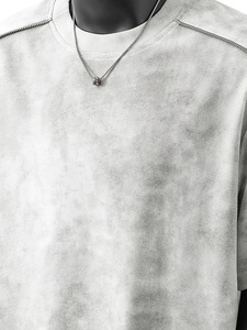 Camiseta de Manga Corta para Hombre, Estilo Oversize, Lavado Ácido, Desgastada, con Hombros Decorativos, Venta al Por Mayor - Product Image 4