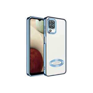 Coque de protection en silicone Netzy SAFA Omega Series avec fenêtre pour logo, pour Samsung Galaxy A12, motif marbre bleu Sierra électroplaqué - Product Image 1