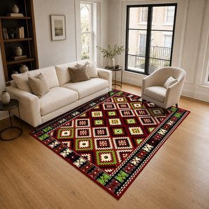 RUGS DEPOT LXDP-0707 Wholesale Red Burgundy Ethnic Kilim Digital Printed Machine Washable Chenille Area Rug Non <b>Slip</b> - Product Image 2