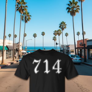 714 Area Code Orange County Old School T-Shirt Chemise décontractée noire pour hommes - Product Image 3