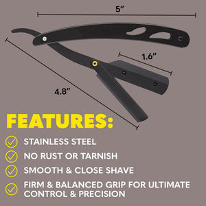 Maquinilla de afeitar recta para hombre-Navajas Para Barbero - Barber Straight Edge Razor Kit-Cuchillas de acero inoxidable y Funda de cuero - Product Image 2