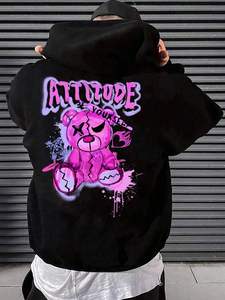 Pullover Premium Estampado de Manga Larga con Bolsillo Canguro y Hombros Caídos, de Felpa 100% Algodón Orgánico para Invierno - Product Image 1