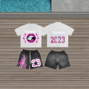 Factory Customize DTG Printing Logo <b>Mens</b> <b>Summer</b> Two Piece Shorts Sets Acid Wash Shorts T <b>Shirt</b> and Shorts <b>Men</b> Set - Product Image 5