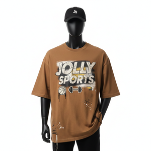 T-shirt ample pour homme en jersey de coton premium 220 GSM, couleur marron, toucher doux, impression sérigraphique, logo personnalisé - Product Image 1