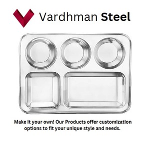 ถาดรับประทานอาหารสแตนเลสสตีล5ช่องพร้อมขอบกลมเป็นเหล็กสี่เหลี่ยมผืนผ้าจานอาหารกลางวันและอาหารเย็น - Product Image 2