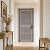 Porte intérieure en bois à persiennes gris moyen, style ferme, pour chambre et salle de bain