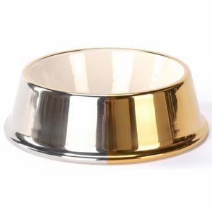 Gamelle pour chien et chat en mélamine avec coque extérieure noire et blanche moderne et bol intérieur amovible en acier inoxydable - Product Image 2