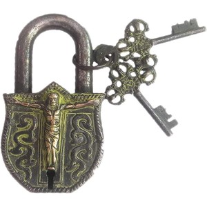Antique Brass Jesus Lock Functional Working Padlock with Durable Brass Keys Unique Design - Product Image 1