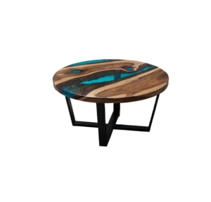 Muebles de diseño de lujo Live Edge Mesa de centro de resina epoxi de madera maciza, mesa auxiliar, mesa auxiliar en epoxi azul - Product Image 4