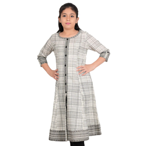 Kurta Anarkali de Rayón con Estampado Geométrico de Algodón para Niñas, Color Blanco Hueso, Tela Suave, Atuendo Tradicional y Elegante - Product Image 1