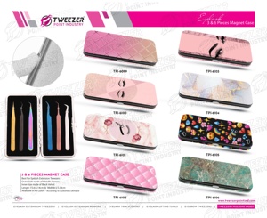 Kit de pinces d'extension de cils magnétiques 4 pièces de marque privée pince à épiler en acier inoxydable magnifiquement imprimée vente en gros - Product Image 5