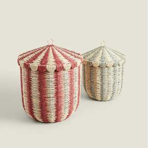 Handwoven Circus <b>Tent</b> Storage Basket with Lid | Creative Wicker Toy Organizer for Kids <b>Room</b> Nursery and Playroom Decor - Product Image 5