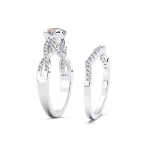 0.78 Carat E-F/VVS-VS Moissanite Round Cut Engagement <b>Ring</b> with Matching <b>Band</b> Diamond Prong Set in Silver for Her - Product Image 6