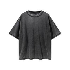 T-shirt à manches courtes 100% coton à col rond coupe ample lavé à l'acide T-shirt d'entraînement en plein air d'été - Product Image 4