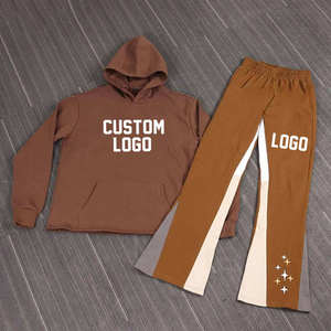 100% coton personnalisé survêtements deux pièces surdimensionné hommes à capuche français éponge surdimensionné sérigraphie flare pantalon survêtement pour hommes - Product Image 6