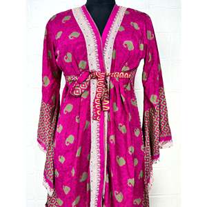 Vintage Silk Sari <b>Robe</b> Recycled Boho House Kimono Dressing Gown Paisley Print <b>Beach</b> Coverup Anniversary Gift for Bridesmaids - Product Image 2