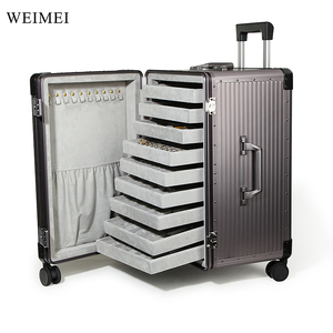 Weimei dung lượng lớn Hợp kim nhôm lưu trữ đồ trang sức hành lý kéo hộp thanh chứa 9 lớp khay trang sức - Product Image 5
