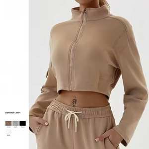 Sudaderas con capucha recortadas de peso pesado de Invierno para mujer, sudaderas con cremallera de alta calidad, ropa de calle bordada con estampado de logotipo personalizado, Sexy lisa - Product Image 2