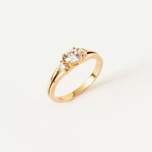 Dainty Wedding <b>Ring</b> 14K Solid Gold round Cut Diamond Engagement with Pave Shank Lab Grown Three <b>Stone</b> <b>Ring</b> for women - Product Image 1