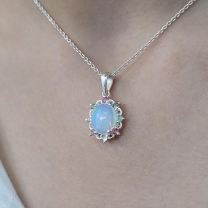 Collier pendentif en argent sterling avec opale éthiopienne, cabochon vintage, élégant, cadeau de bijoux, enfants, femmes, filles, or 24 carats - Product Image 5