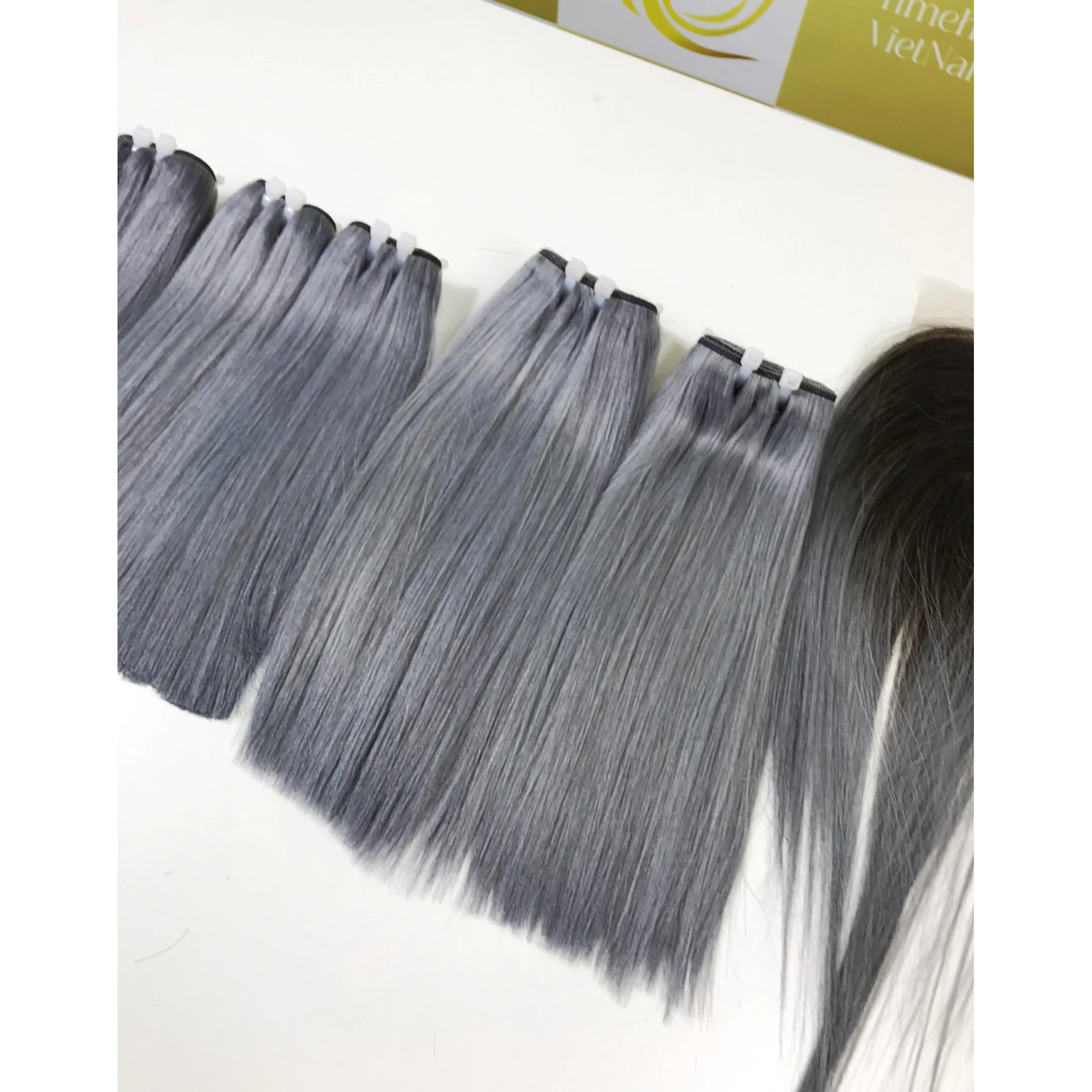 Factory Direct Vietnamese Hair No Tangle And No Shed High Grade Raw Virgin Russia Bundles Grey Color Genius Weft Wholesale Price