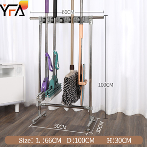 Adjustable Janitorial Cart Housekeeping Trolley <strong>Cleaning</strong> Cart on Wheels Housekeeping <strong>Caddy</strong> with Shelves Broom Mop Holder - Product Image 2