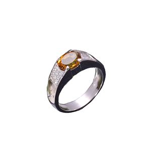 92.5พลอยเงินสเตอร์ลิงวงแหวนรูปไข่สีเหลืองซิทรีนธรรมชาติ5.6กรัมสำหรับงานเลี้ยงวันเกิด - Product Image 1