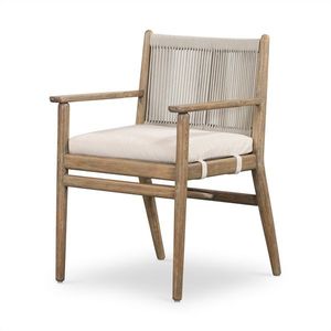 Modern Organic Wood <b>and</b> Rope Dining Armchair with Sculpted Teak Frame <b>and</b> Breathable Natural Fiber Seat for Elegant Dining Rooms - Product Image 1