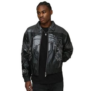 Personnalisable Vintage Zip-Up Hommes Université Veste Solide Motif Faux Cuir Baseball Bomber Avant Logo OEM Service Disponible - Product Image 1