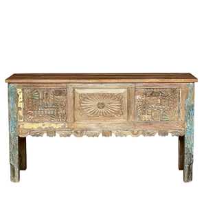 Handmade Carved <b>Console</b> <b>Table</b> in Luxury & Rustic Style Solid Wood & <b>Marble</b> for Living Room Entry Villa & Hotel Furniture - Product Image 3