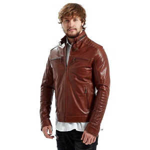 Fournisseur d'usine, veste de motard vintage pour homme en cuir véritable personnalisée, style streetwear, respirante, séchage rapide, col montant fin - Product Image 4