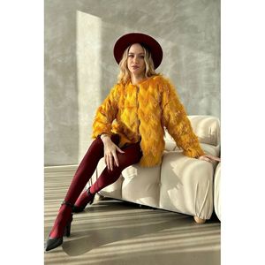 เสื้อแจ็คเก็ตขนสัตว์เทียมขายส่ง - สีมัสตาร์ด - Product Image 1