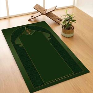 Tapis de prière islamique vert : Tapis de culte moderne imprimé en 3D, tapis fin non tissé - Product Image 1
