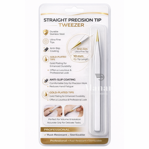 Pince à cils professionnelle de précision à pointe droite dorée, outil d'extension de cils facile à manipuler, OEM, marque privée, approvisionnement en gros - Product Image 6