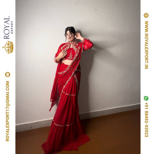 Lanzamiento del exclusivo diseñador Faux Georgette con bordado de volantes fabricante de Sari trabajado por Royal Export en Surat Gujarat - Product Image 1