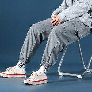 Pantalones Cargo personalizados para hombre, pantalones deportivos de Color sólido con bolsillos laterales, pantalones informales de lona con cordón, técnicas bordadas - Product Image 6