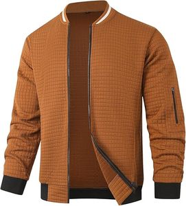 <b>Men's</b> <b>Smart</b> <b>Casual</b> Varsity Bomber <b>Jacket</b> Coat Lightweight Zipper Front Geometric Pattern Stand Collar for Winter - Product Image 1