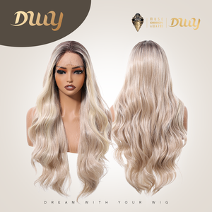 Hadley-DWY Platinum Blonde Glueless <b>Wig</b> Synthetic Lace Front Long Layered Loose Wave Transparent Lace Fiber Synthetic Material - Product Image 3