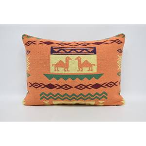 Orange Southwestern Geometric Wool Pillow 20x28 Inch Woven Decorative Accent with Vintage Leaves Square Pattern 18x18 <b>Cushion</b> - Product Image 1