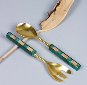 Juego de servidor de ensalada chapado en oro Vintage, juego de servidor de ensalada con mango de madera, herramientas de cocina de lujo, cuchara para servir, juego de tenedor, herramienta para ensalada - Product Image 5