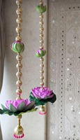 Manik-manik Lotus busa gantung Ganesh Puja Dekorasi Pernikahan India Garland Holi Diwali bunga kursi String rumah hangat panggung latar belakang