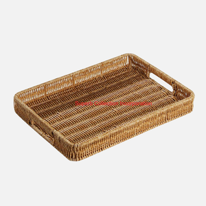 Panier de rangement et plateau de service rectangulaires tissés en imitation rotin marron foncé durable en gros pour la cuisine à la maison et les fournitures d'hôtel - Product Image 2