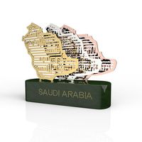 Arabie Saoudite Carte Trophée Décor De Table Islamique Fête Nationale Cadeau Ornement Moderne Base En Bois Conception En Métal Décoration Musulmane