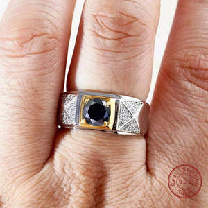 NOVAMART Fine Free Size Romantic Trendy Two Tone <b>Silver</b> Championship <b>Ring</b> for <b>Men</b> Inlaid with Black Diamond Gift Wholesale Expor - Product Image 3