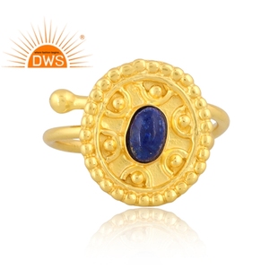 Best Selling Sterling Silver 18K Gold Plated Natural <b>Lapis</b> <b>Lazuli</b> Gemstone Stackable <b>Ring</b> Custom Jewelry Manufacturer - Product Image 2