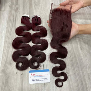 ¡MEJOR VENTA! Precio al por mayor 100% Extensiones de cabello humano vietnamita Cabello crudo Extensiones de cabello de trama de onda profunda Color Rojo - Product Image 4